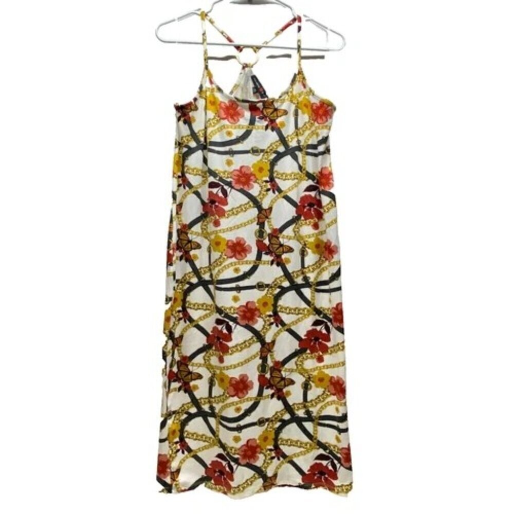 Absolutely Love It! Women's 1X Halter Strappy Bodycon‎ Dress White Floral NWT